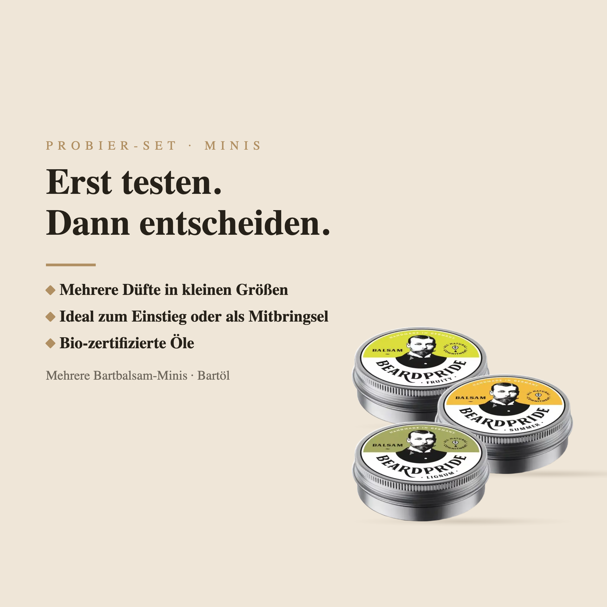 Probierset – Bartöl Lignum & 3x Bartbalsam (Fruity, Lignum, Summer)